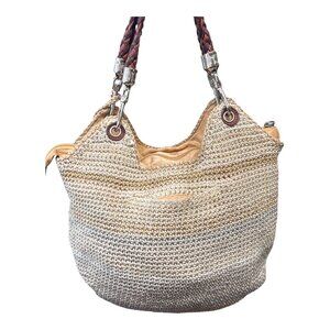 The Sak Indio Handwoven Straw Shoulder Bag Braided Leather Straps Purse Crochet